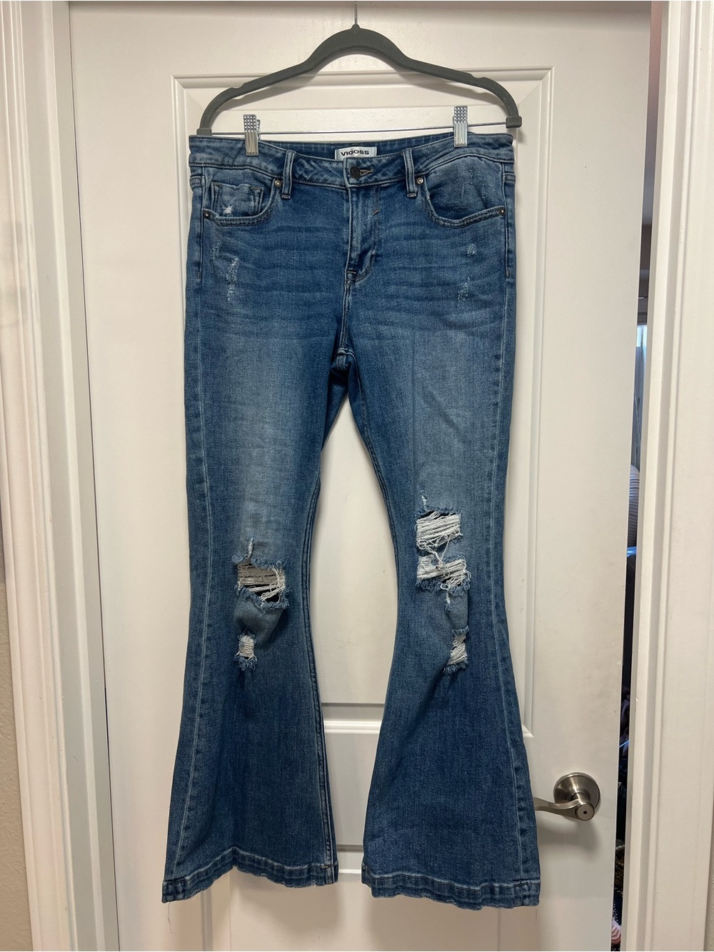 Vigoss Women's Distressed Flare Jeans - Blue